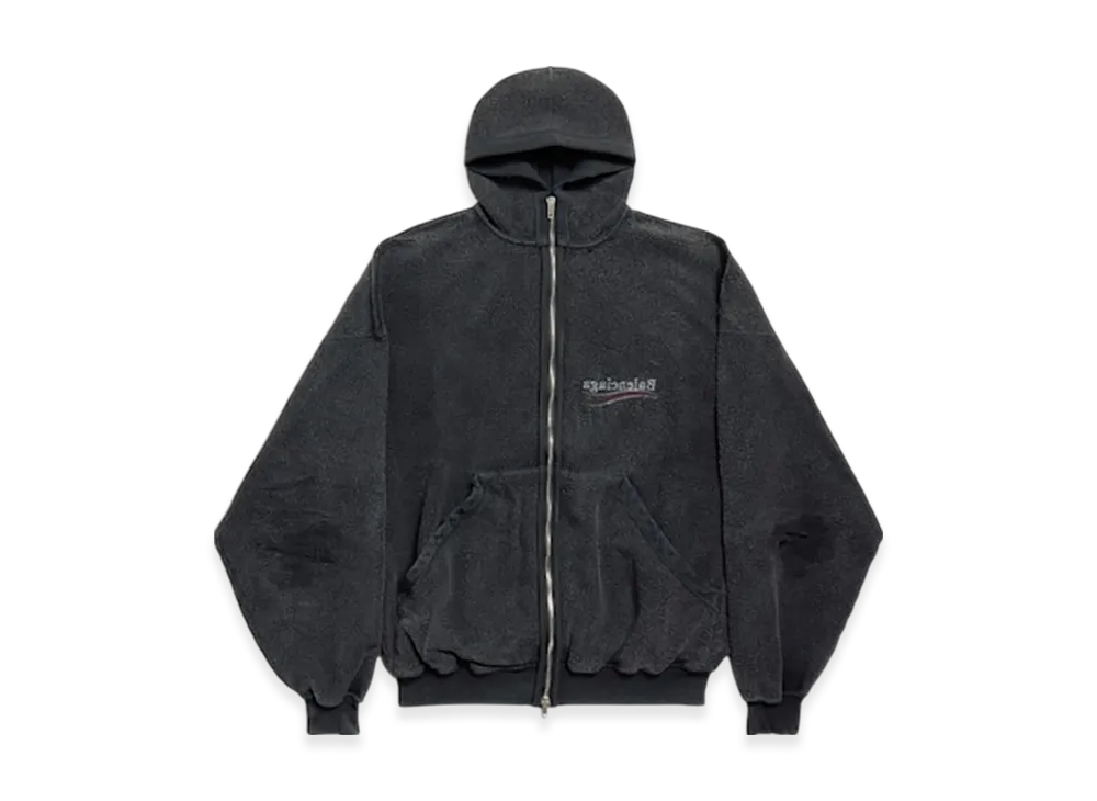 BALENCIAGA Political Campaign Inside Out Zip Up Hoodie Large Fit "Black"