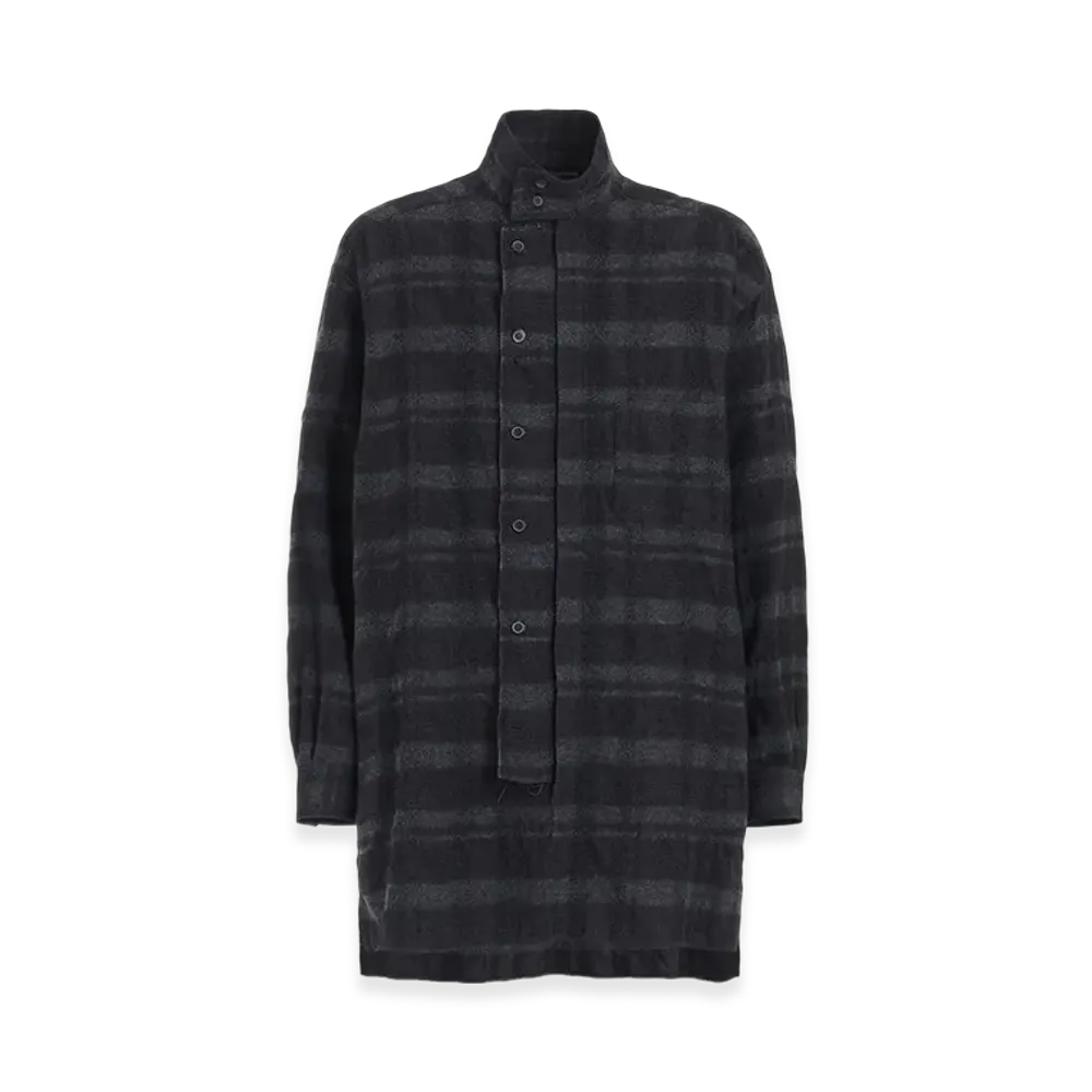 S'YTE Fulling Finished Shadow Check Multi-Buttoned Sleeves Stand Collar Shirt "Gray"