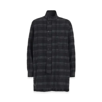 S'YTE Fulling Finished Shadow Check Multi-Buttoned Sleeves Stand Collar Shirt "Gray"