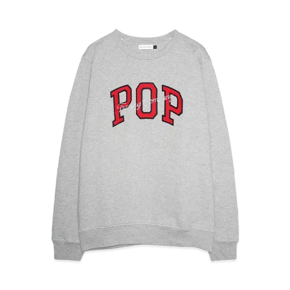 POP TRADING COMPANY arch crewneck sweat "LIGHT GREY HEATHER"