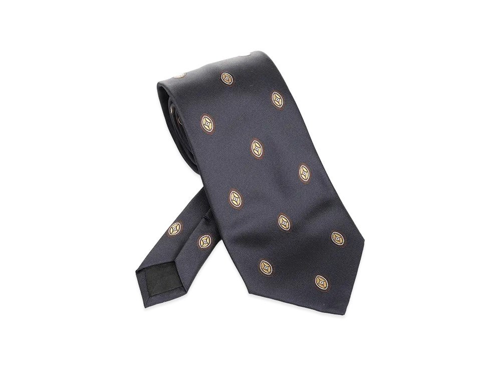 Saint Laurent Wide Tie With Medallion Pattern "Blue"