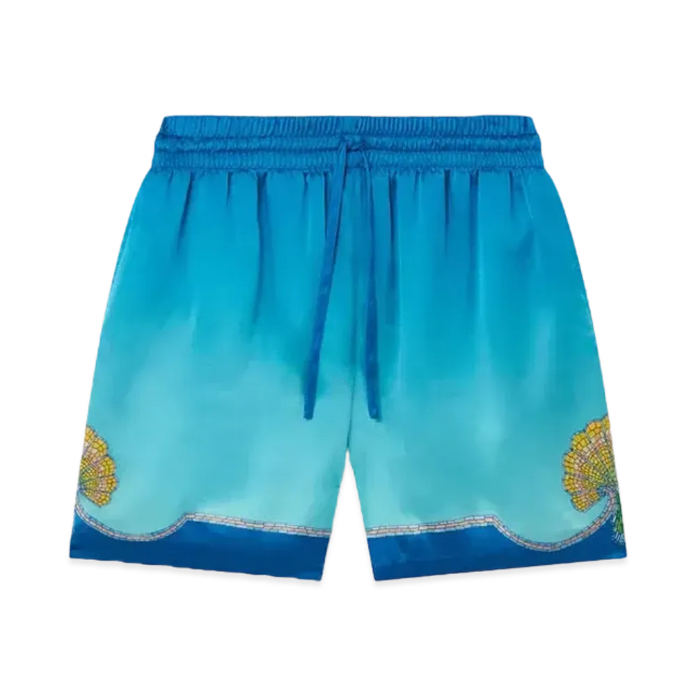 Casablanca Coquillage Colore Silk Shorts "Blue"