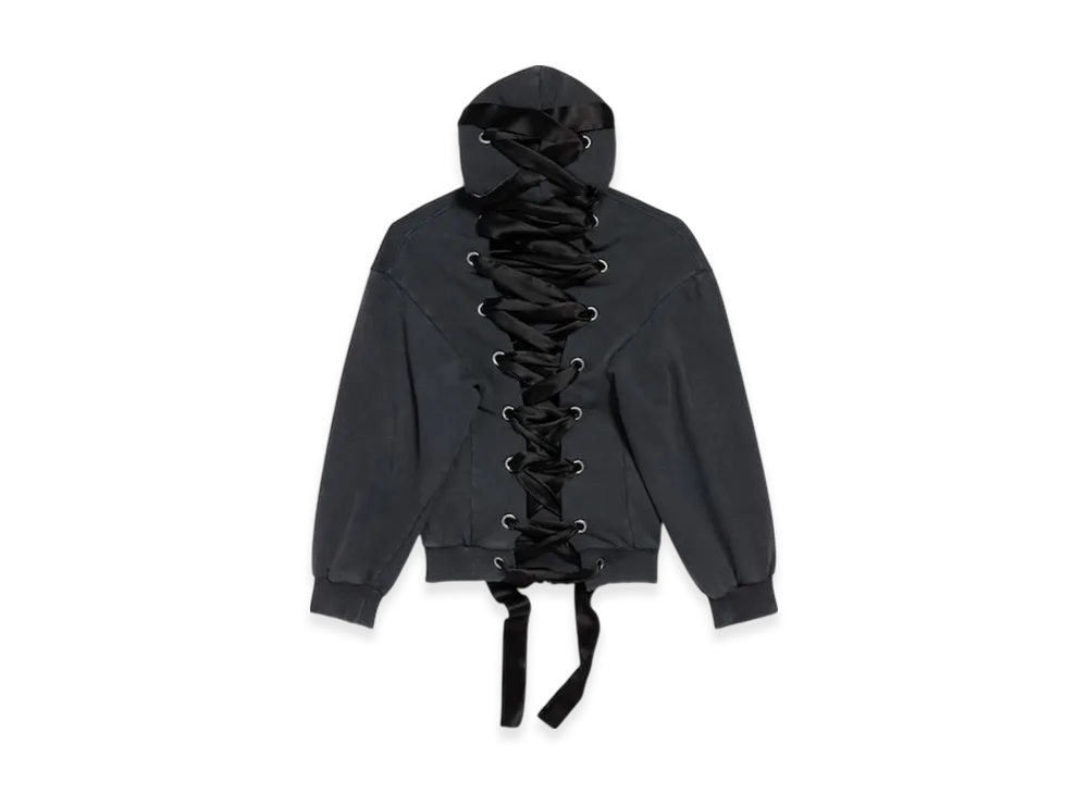BALENCIAGA Lace Up Zip Up Hoodie "Black"