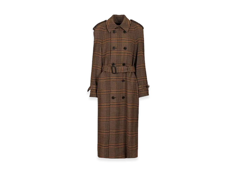 Saint Laurent Women's Manteau Prince De Galles Tricolore "Brown"