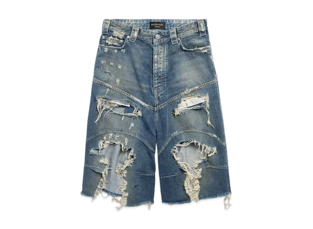 BALENCIAGA Men's Distressed Baggy Shorts "Blue"