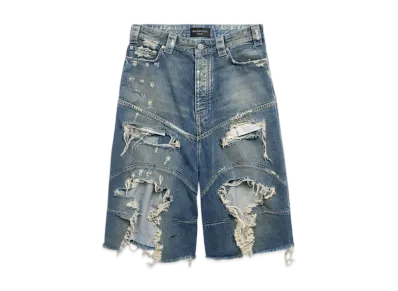 BALENCIAGA Men's Distressed Baggy Shorts "Blue"