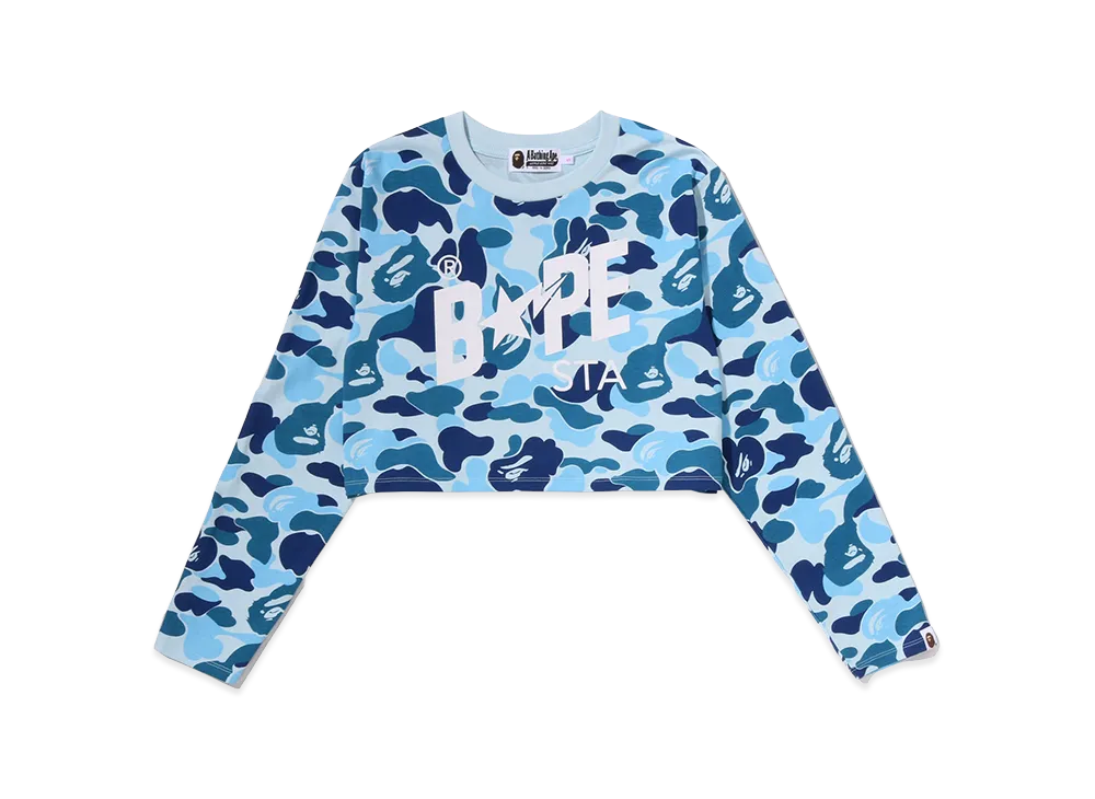 A BATHING APE Women's ABC Camo Bape Sta Logo Cropped LS Tee "Blue"