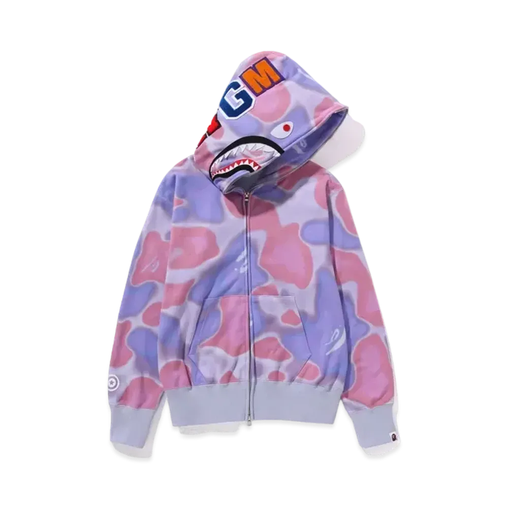 A BATHING APE Ladies Liquid Camo Shark Full Zip Hoodie "Purple"
