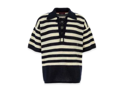 GUCCI Embroidered Crochet Polo Shirt "Stripped"
