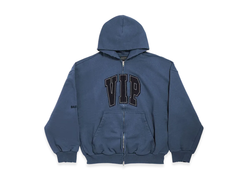 BALENCIAGA VIP Team Logo Shifted Zip-up Hoodie "Dark Blue"