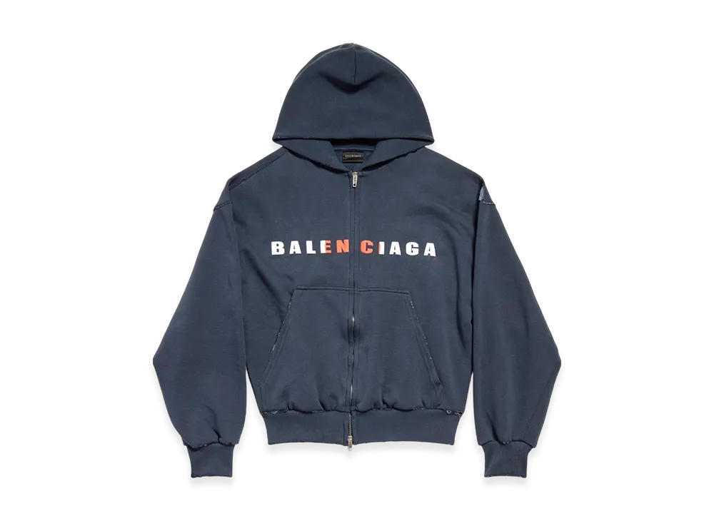 BALENCIAGA International Zip Up Hoodie Small Fit "Navy"