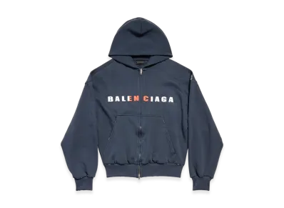 BALENCIAGA International Zip Up Hoodie Small Fit "Navy"