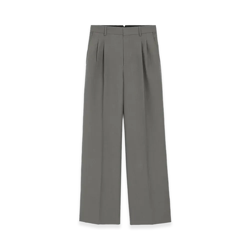 AMI PARIS New Wool Low Waist Wide Trousers "Grey"