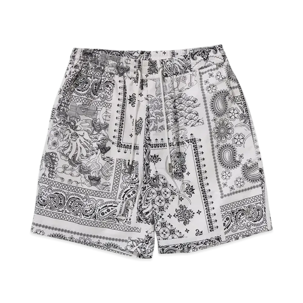 A BATHING APE Bape Black Boro Paisley Camp Shorts "White"
