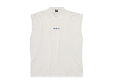 BALENCIAGA Men's Back Sleeveless T-Shirt "Dirty Effect White/Blue"