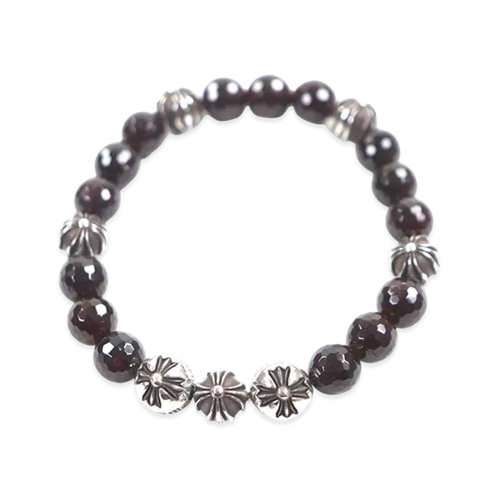 Chrome Hearts 8mm Bead Garnet Bracelet "Bordeaux/Silver"