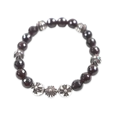 Chrome Hearts 8mm Bead Garnet Bracelet "Bordeaux/Silver"