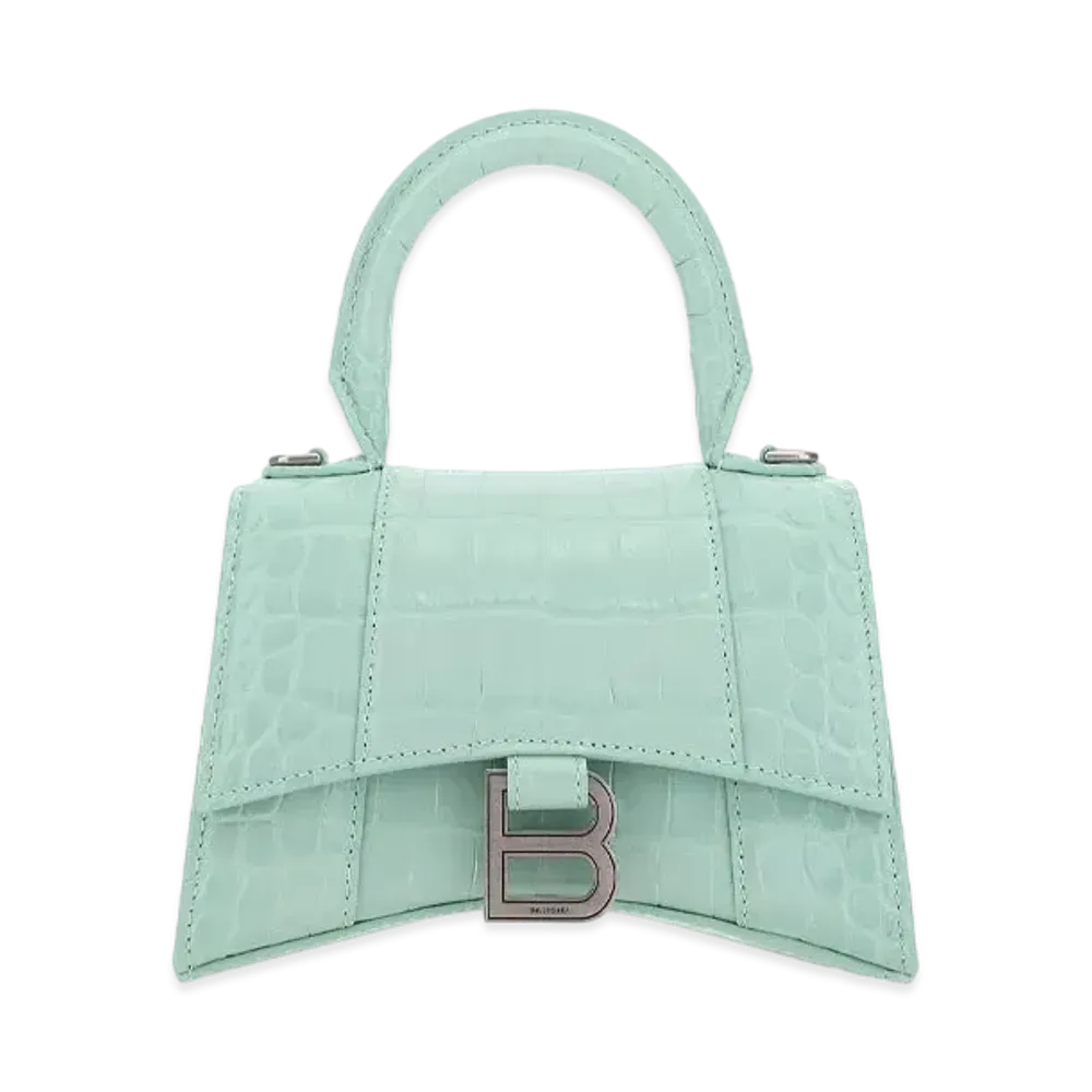 BALENCIAGA Hourglass XS Croco Embossed Bag "Blue"