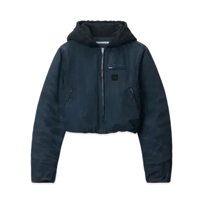 Alexander Wang Cotton Canvas Padded Zip-Up Hoodie Jacket "Washed Navy"