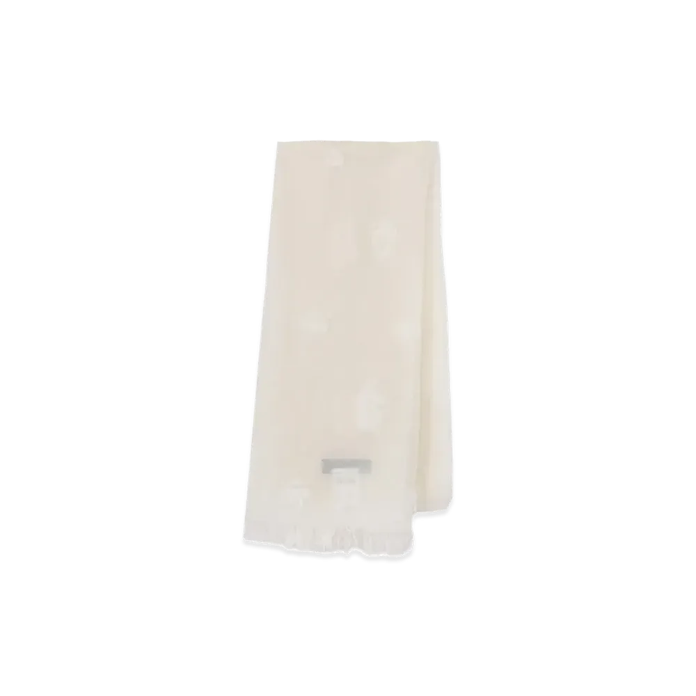 Y's Cut Silk Jacquard Dot Cut Scarf "Off White"