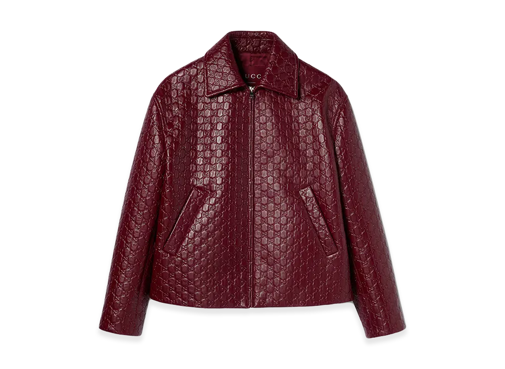 GUCCI Women's Oversized Leather Jacket with Embossed GG "Red"