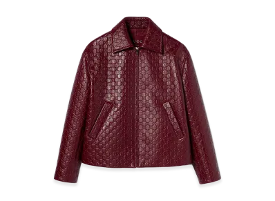 GUCCI Women's Oversized Leather Jacket with Embossed GG "Red"