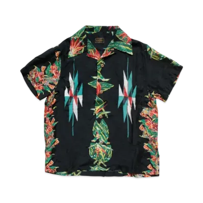 KAPITAL Silk Rayon Hibiscus Ortega Aloha Shirt "Black"
