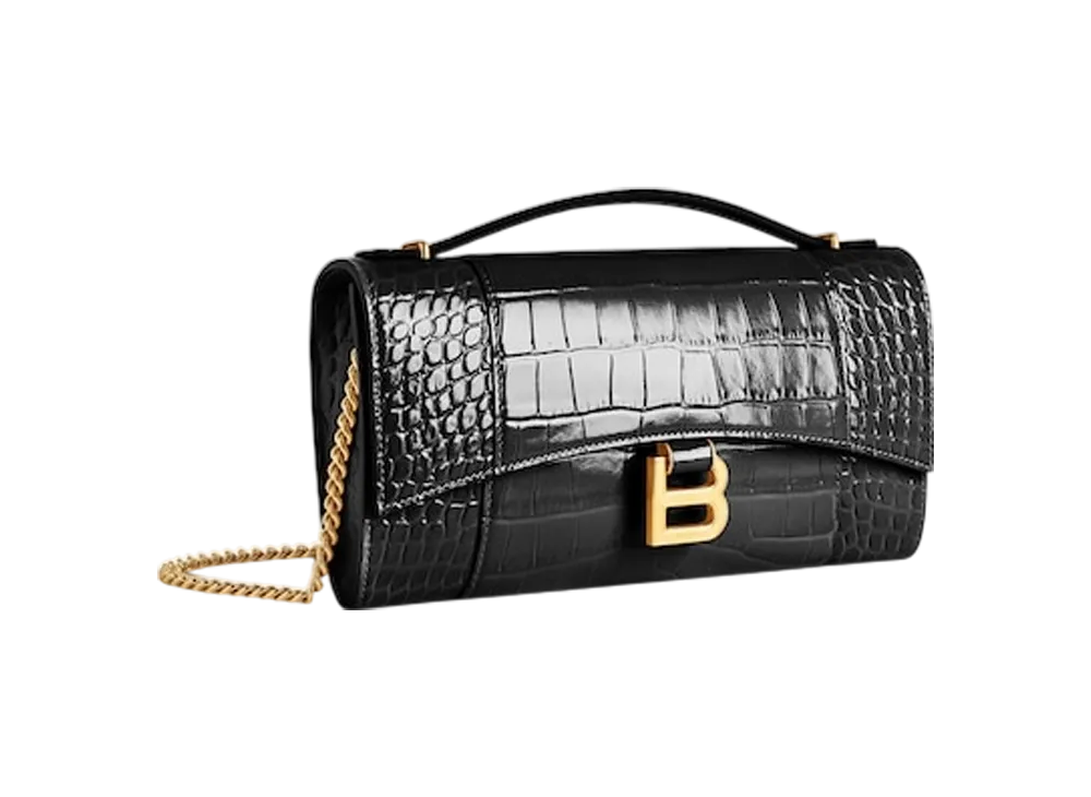 BALENCIAGA Hourglass Pochette With Chain "Black"