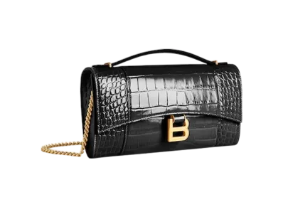 BALENCIAGA Hourglass Pochette With Chain "Black"
