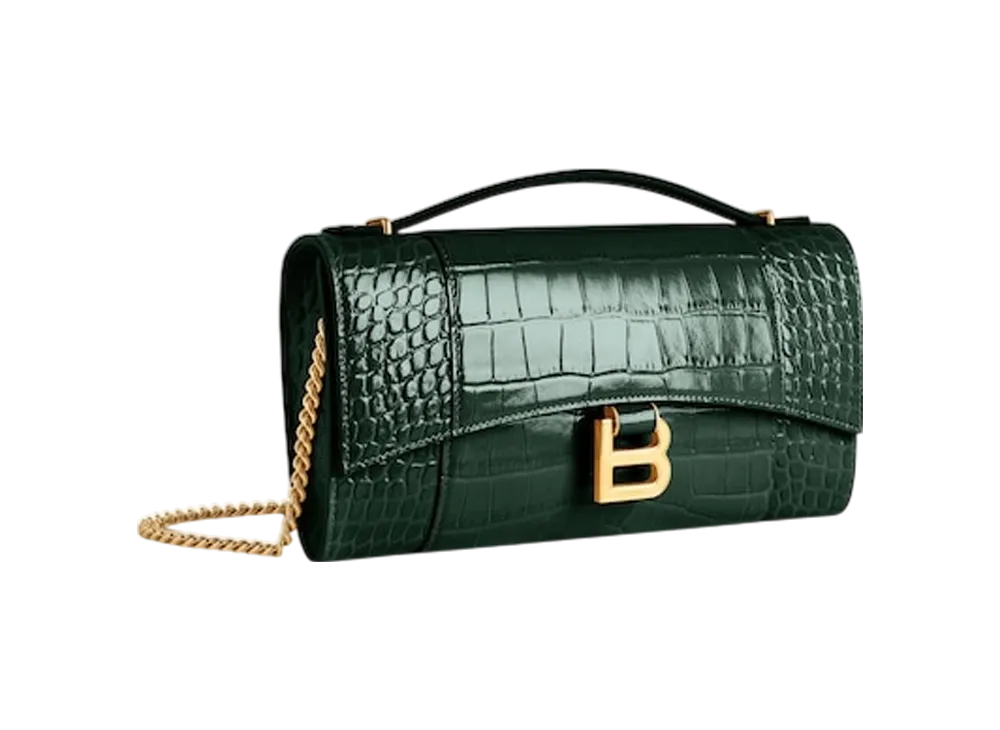 BALENCIAGA Hourglass Pochette With Chain "Green"