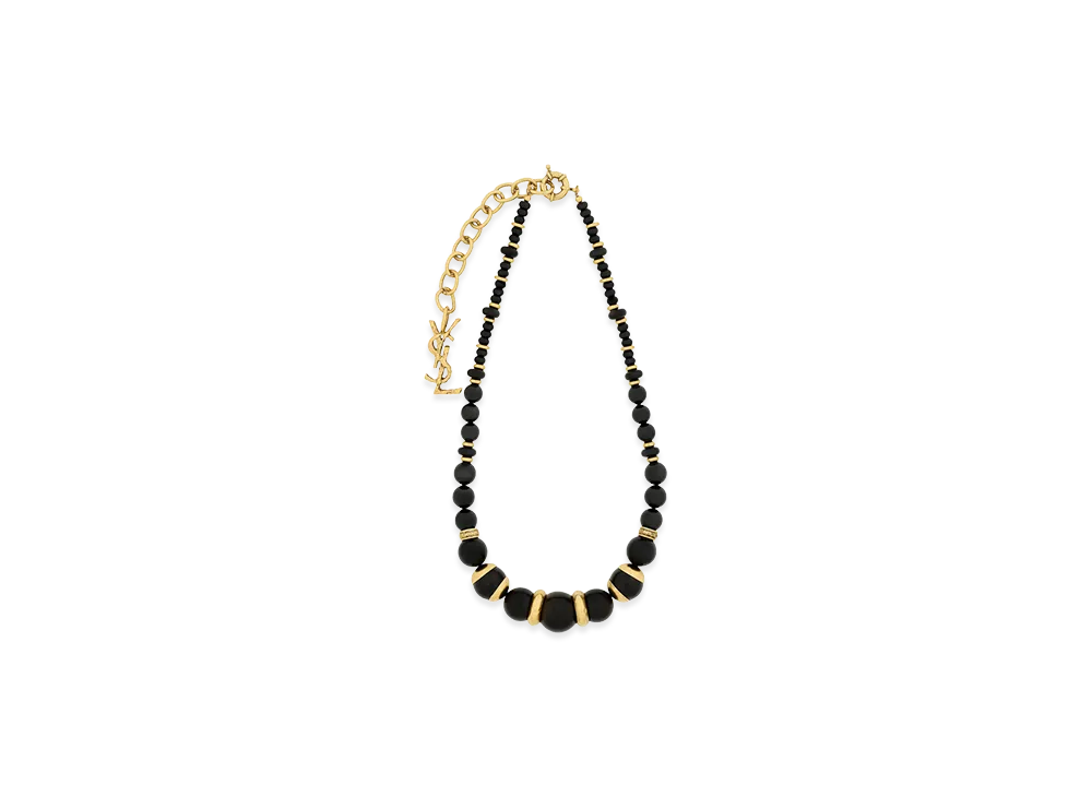 Saint Laurent Women's Loulou Bead Necklace In Wood, Resin, And Metal "Marron/Noir/Or"
