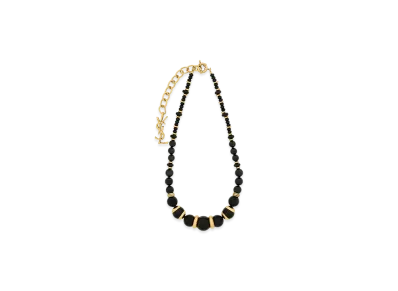 Saint Laurent Women's Loulou Bead Necklace In Wood, Resin, And Metal "Marron/Noir/Or"