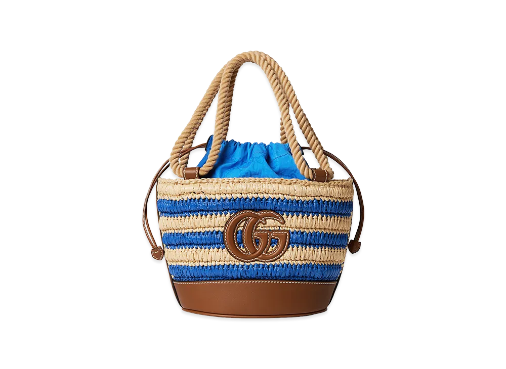 GUCCI Women's Two-Tone Raffia Mini Gucci Summer Bucket Bag "Multicoloured"