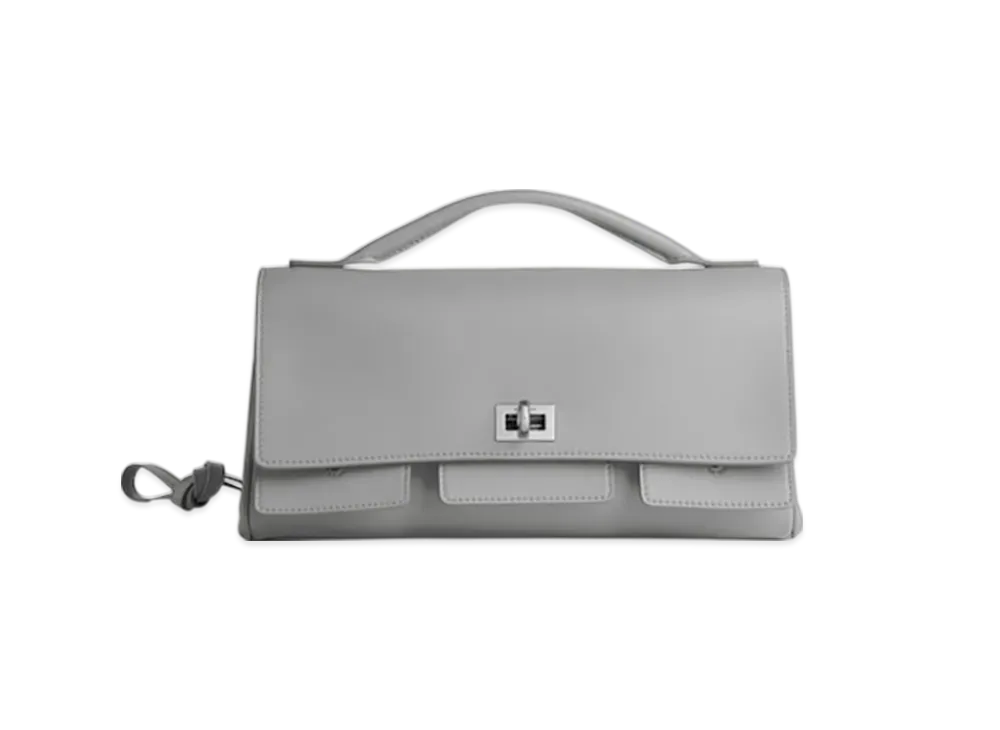 BALENCIAGA Bel Air Clutch On Strap Small "Cloud Gray"