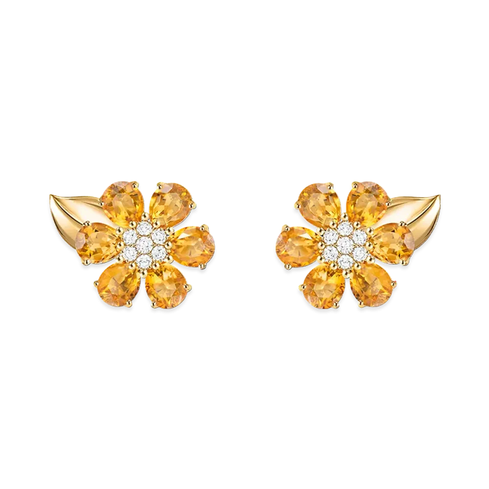 Van Cleef & Arpels Fleurette earrings "18K Yellow gold/Citrine/Diamond"