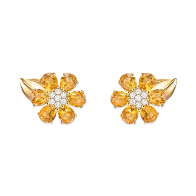 Van Cleef & Arpels Fleurette earrings "18K Yellow gold/Citrine/Diamond"