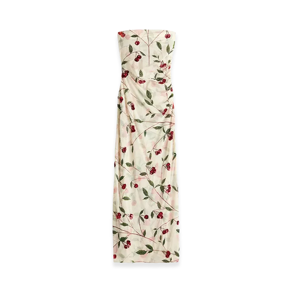 H&M x Stella McCartney Women's Cherry Print Mesh Tube Dress "Cream"