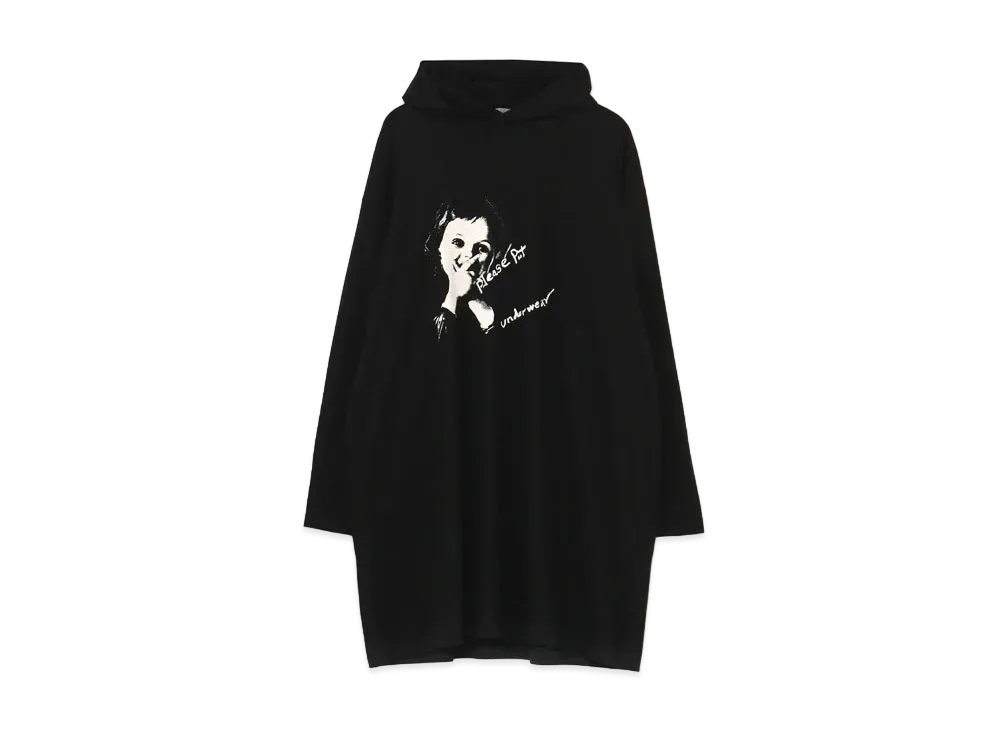 Yohji Yamamoto Pour Homme ULTIMA TIGHT PLAIN STITCH ORIGINAL PRINT BIG LONG SLEEVES HOODY "Black"