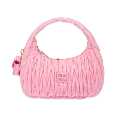 MIU MIU Miu Wander Matelasse Regenerated Nylon Hobo Bag "Pink"