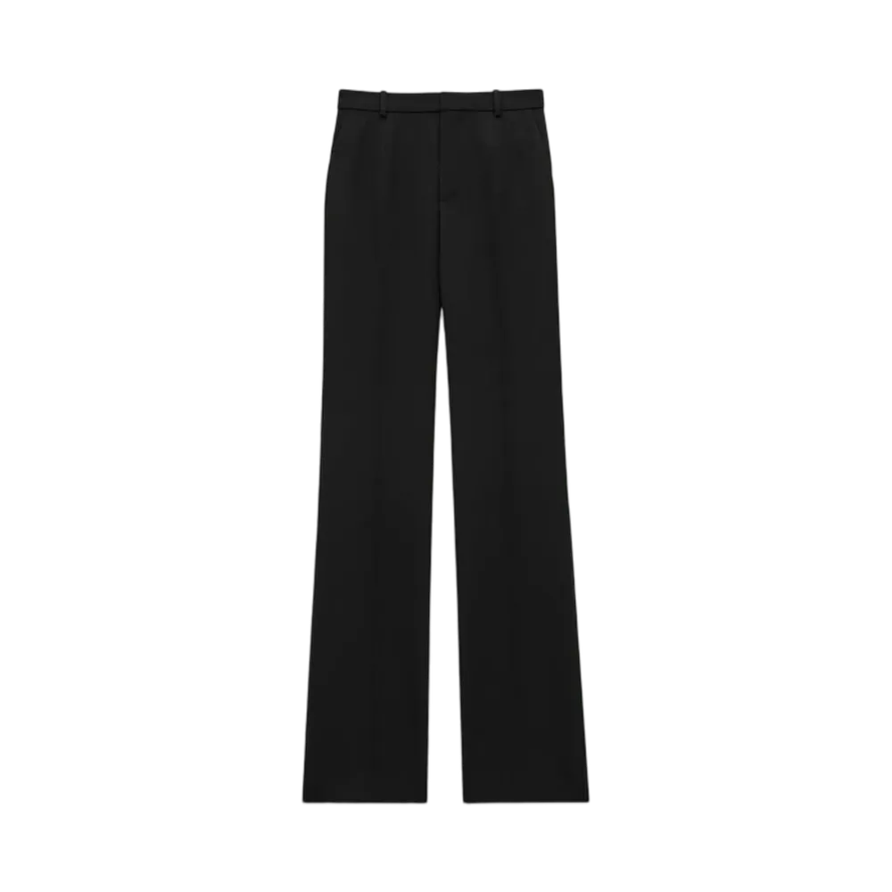 Saint Laurent Women's Flared Tuxedo Pants in Grain de Poudre "Black"