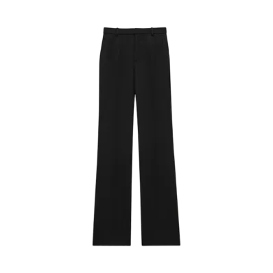 Saint Laurent Women's Flared Tuxedo Pants in Grain de Poudre "Black"