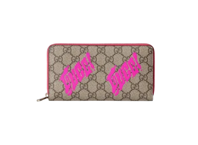 GUCCI GG Monogram Zip Around Wallet With Print "Beige/Dark Brown/Bright Pink"