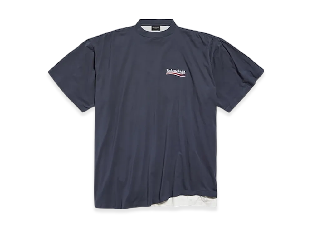 BALENCIAGA ポリティカルキャンペーン Tシャツ グレー バレンシアガ 21SS 651795 TKVB8 Caps Destroyed Flatground Tee