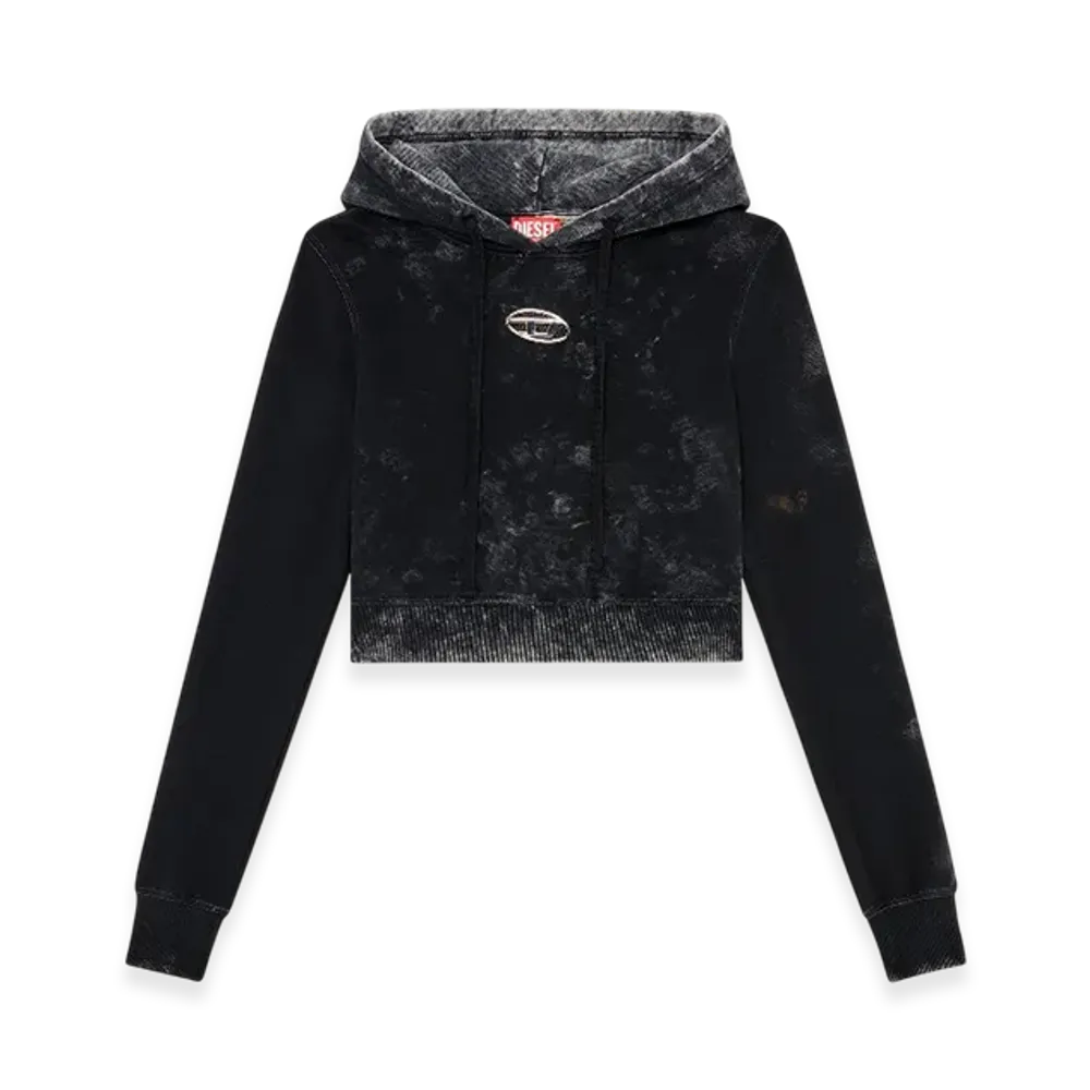 Diesel F-Slimmy-Hood-P5 Faded Cut-Out Hoodie With Metal Logo "Black"