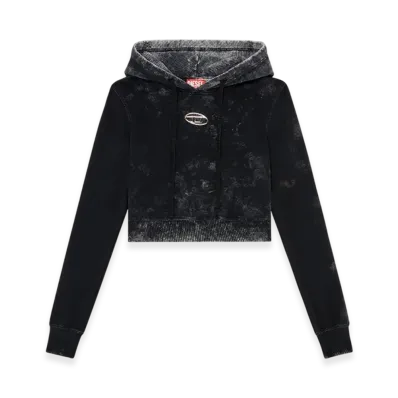 Diesel F-Slimmy-Hood-P5 Faded Cut-Out Hoodie With Metal Logo "Black"