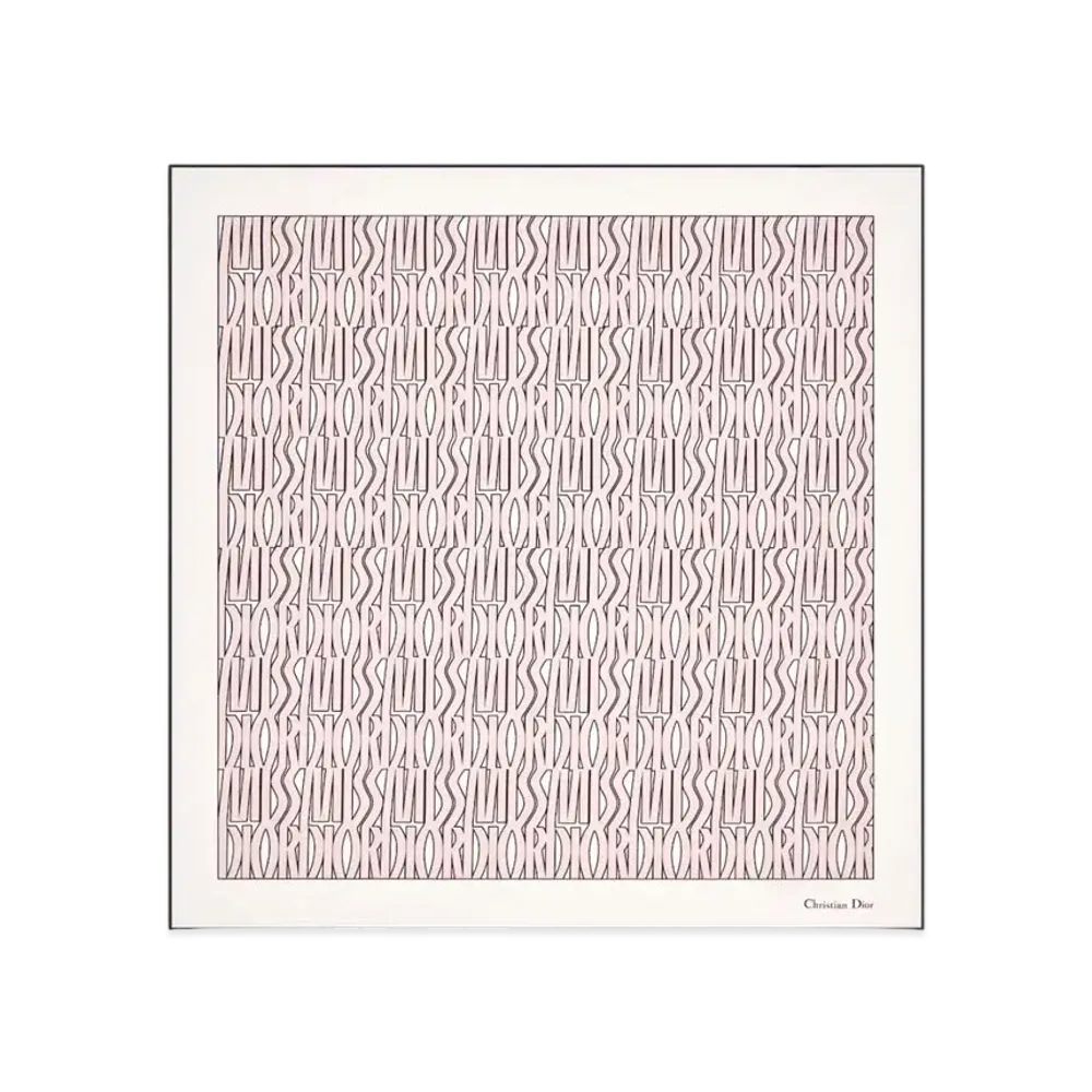Dior Miss Dior Allover 90 Square Scarf Silk Twill "Pail Pink/White"