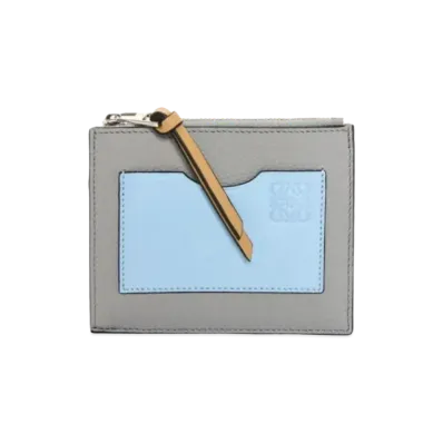 LOEWE Coin Card Holder Large Soft Grain Calf "Pearl Gray/Dusty Blue"