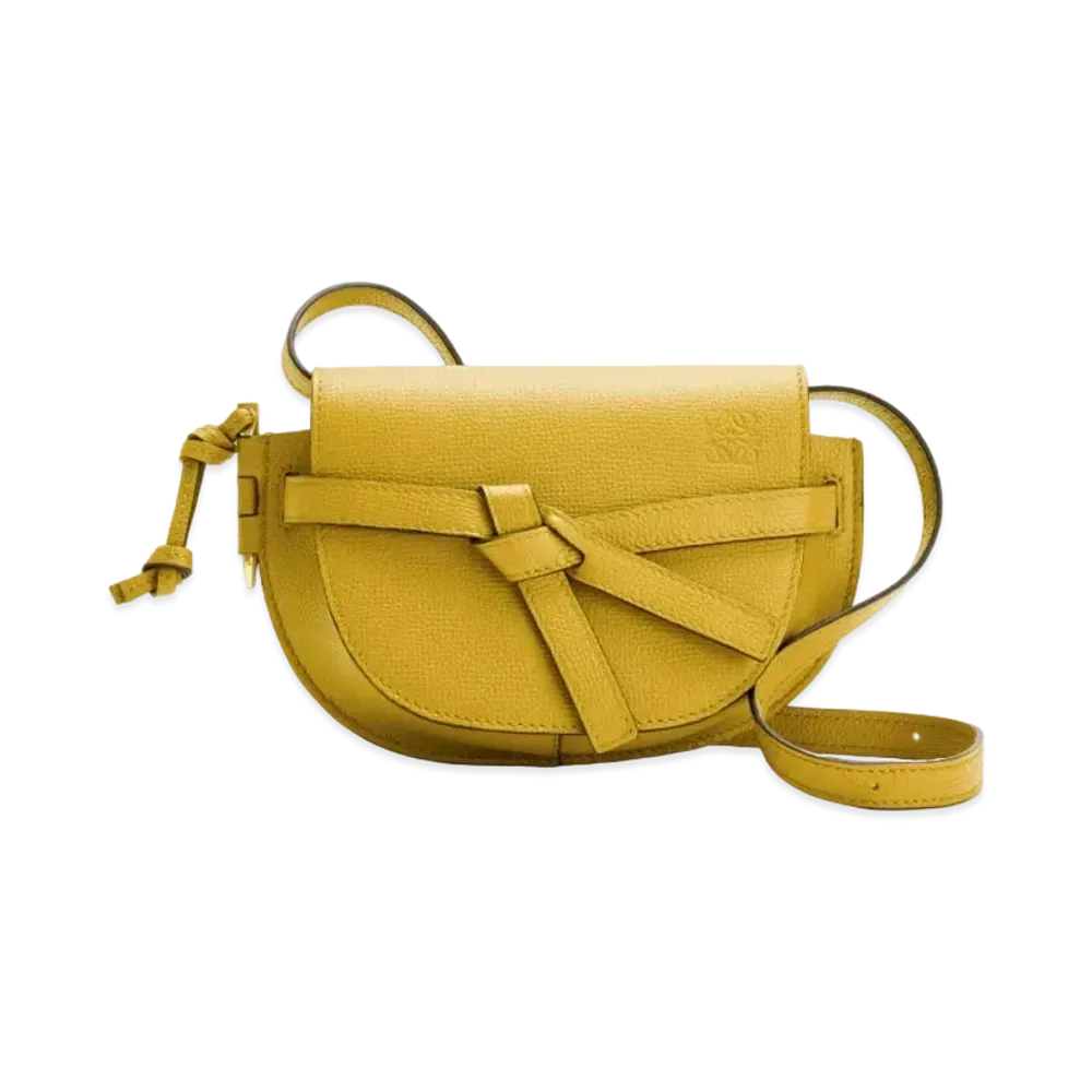 LOEWE Mini Gate Dual Bag In Pebble Grain Calfskin "Ochre"