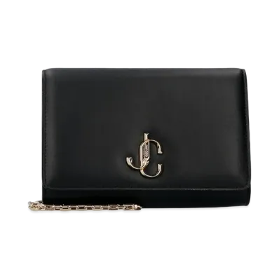 Jimmy Choo Varenne Clutch Smooth Calf Leather Clutch Bag With JC Logo "Black"