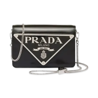PRADA Brushed Leather Shoulder Bag "Black"